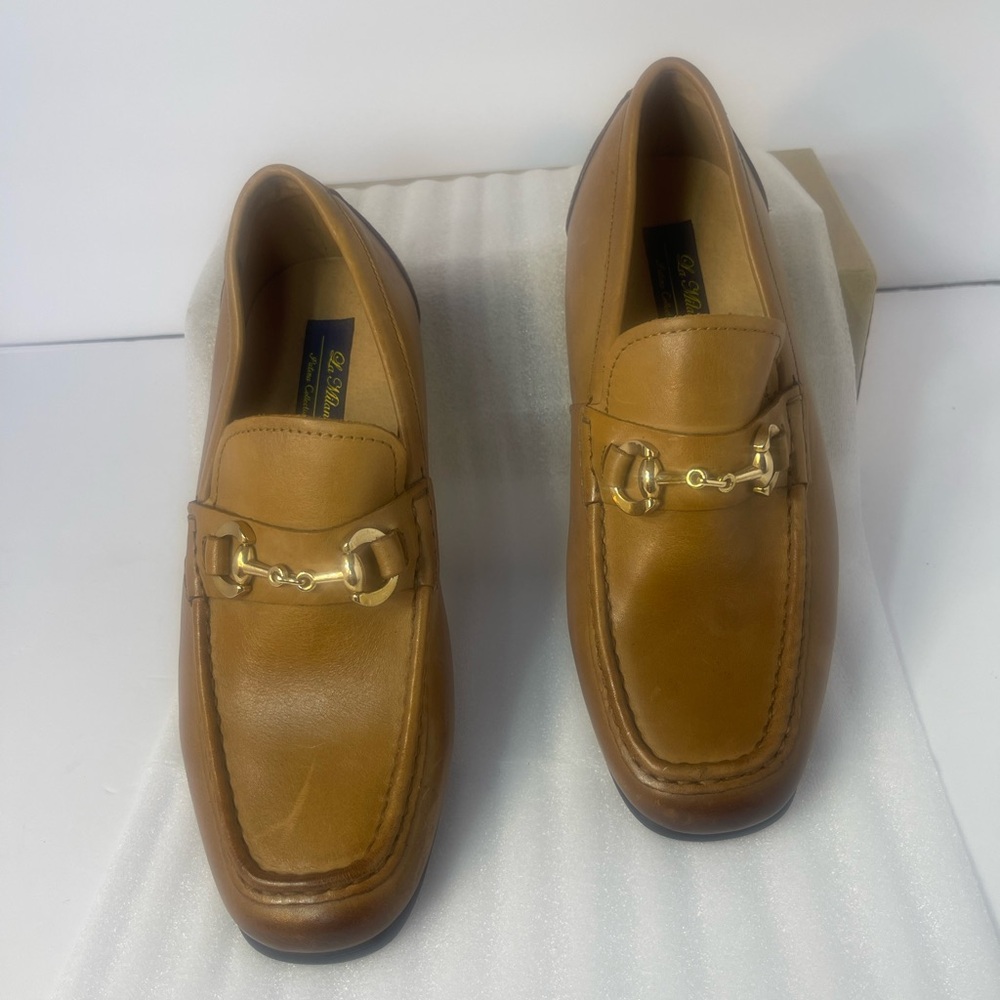 De Milano Brown Leather Loafers with Gold Detailing